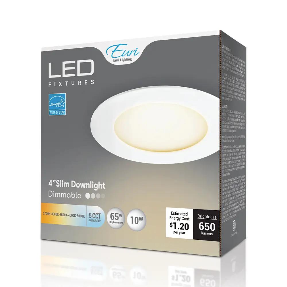 4 Inch Wafer Light, 10 Watt, 650 Lumens, 27K / 3K/ 35K / 4K / 5K, 80 CRI, Dimmable, 120 Degree Beam Angle, Energy Star Rated, 120V