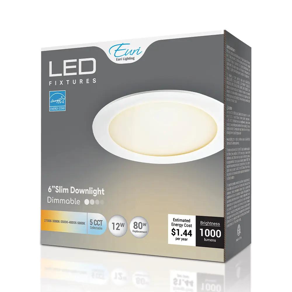 6 Inch LED Wafer Light, 12 Watt, 1000 Lumens, 27K / 3K/ 35K / 4K / 5K, 80 CRI, Dimmable, 120 Degree Beam Angle, Energy Star Rated, 120V