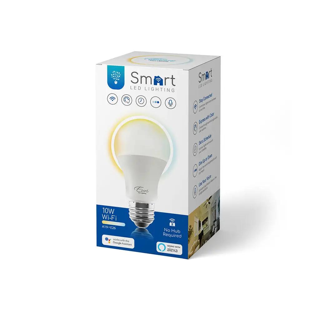 A19 LED Smart Bulb, 10 Watt, 800 Lumens, 2000K thru 5000K, 80+ CRI, Dimmable, Wi-Fi Enabled, Medium E26 Base, 120V