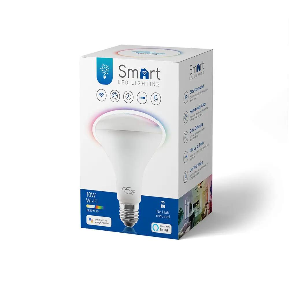 BR30 LED Smart Bulb, 10 Watt, 650 Lumens, 2700K thru 5000K + RGB, 90+ CRI, Dimmable, Wi-Fi Enabled, Medium E26 Base, Energy Star Rated, 120V