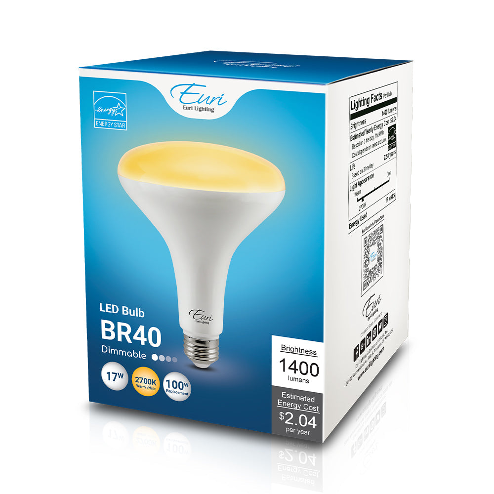 BR40 LED Bulb, 17 Watt, 1400 Lumens, 90+ CRI, Dimmable, Medium E26 Base, Energy Star Rated, 120V