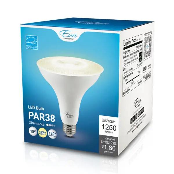 PAR38 LED Bulb, 15 Watt, 1250 Lumens, Dimmable, 80 CRI, Medium E26 Base, Energy Star Rated, 120V